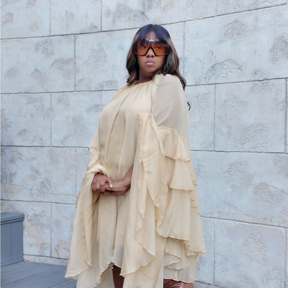 Chic Asymmetrical Cream Dress